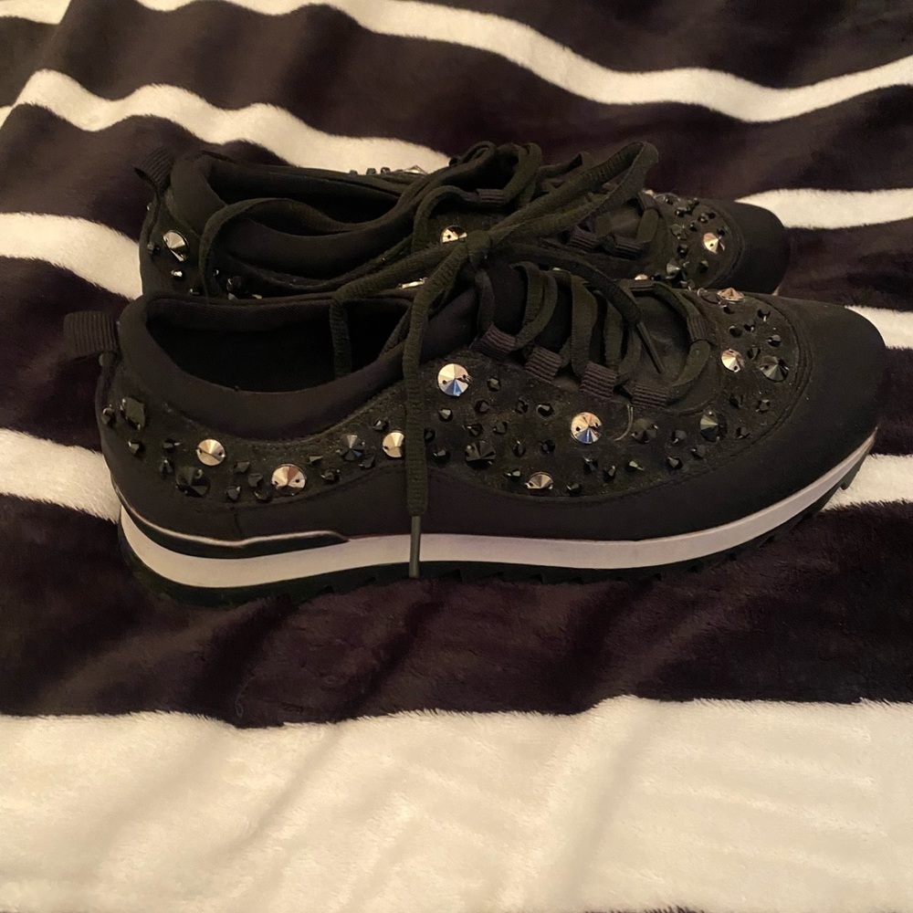 Black and white jewelled sneakers Italian